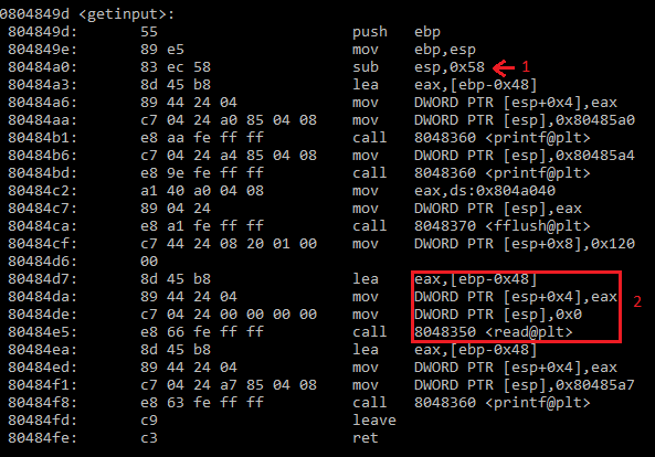 disassembly of the getinput() function