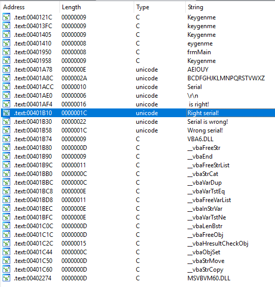 Strings window in IDA Pro