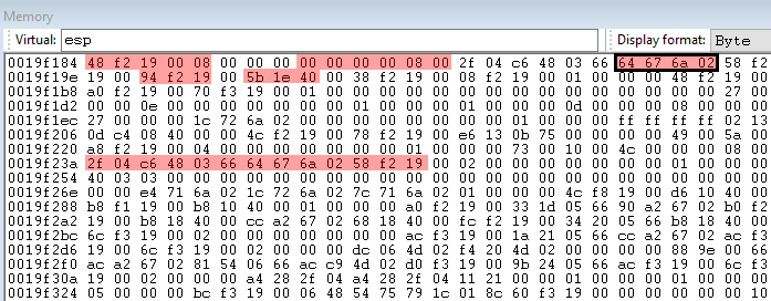 stack in a hex editor